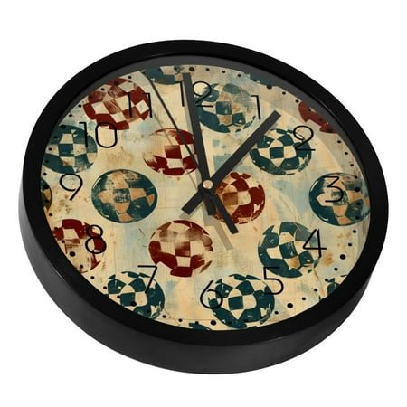 Grunge Soccer Pattern Silent Wall Clock, Non Ticking Battery Operated 9.8 Inch Wall Clocks for Bedroom Kitchen Home Office School Art Decor