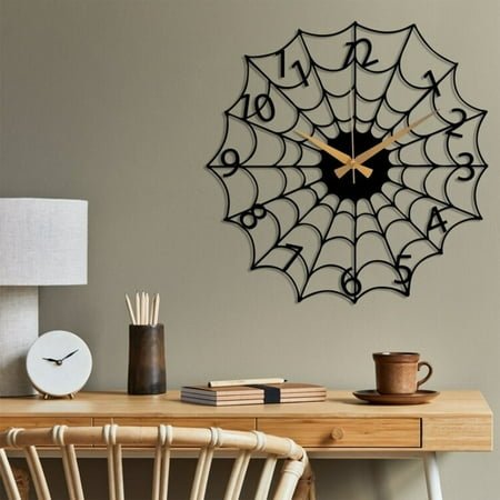 Halloween Decorations Wrought Iron Spiderss Web Decorative Clock Home Halloween Black Metal Spiderss Web Design Wall Clock Yard Decoration