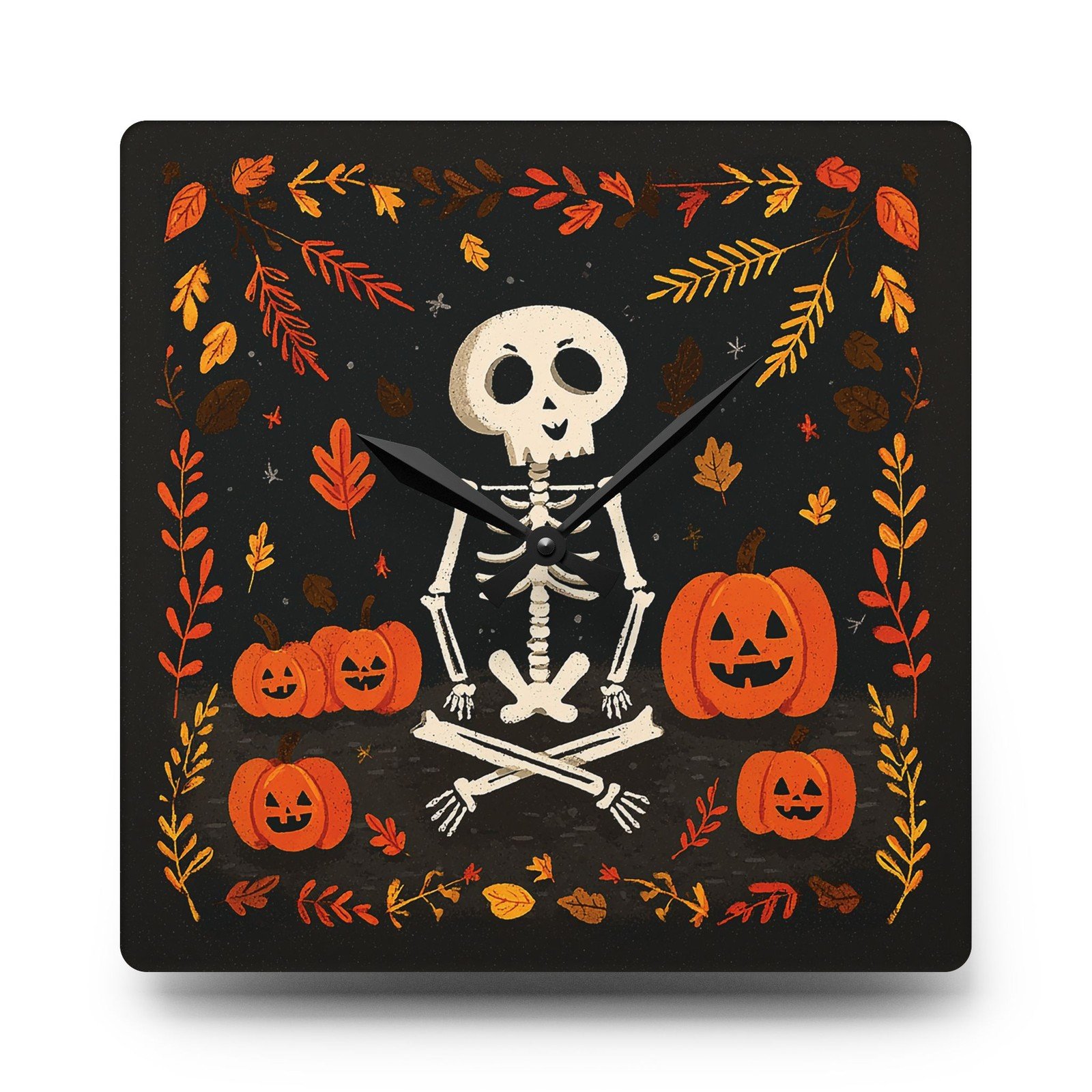 Halloween Skeleton Wall Clock Acrylic Round or Square Décor High-End Durable