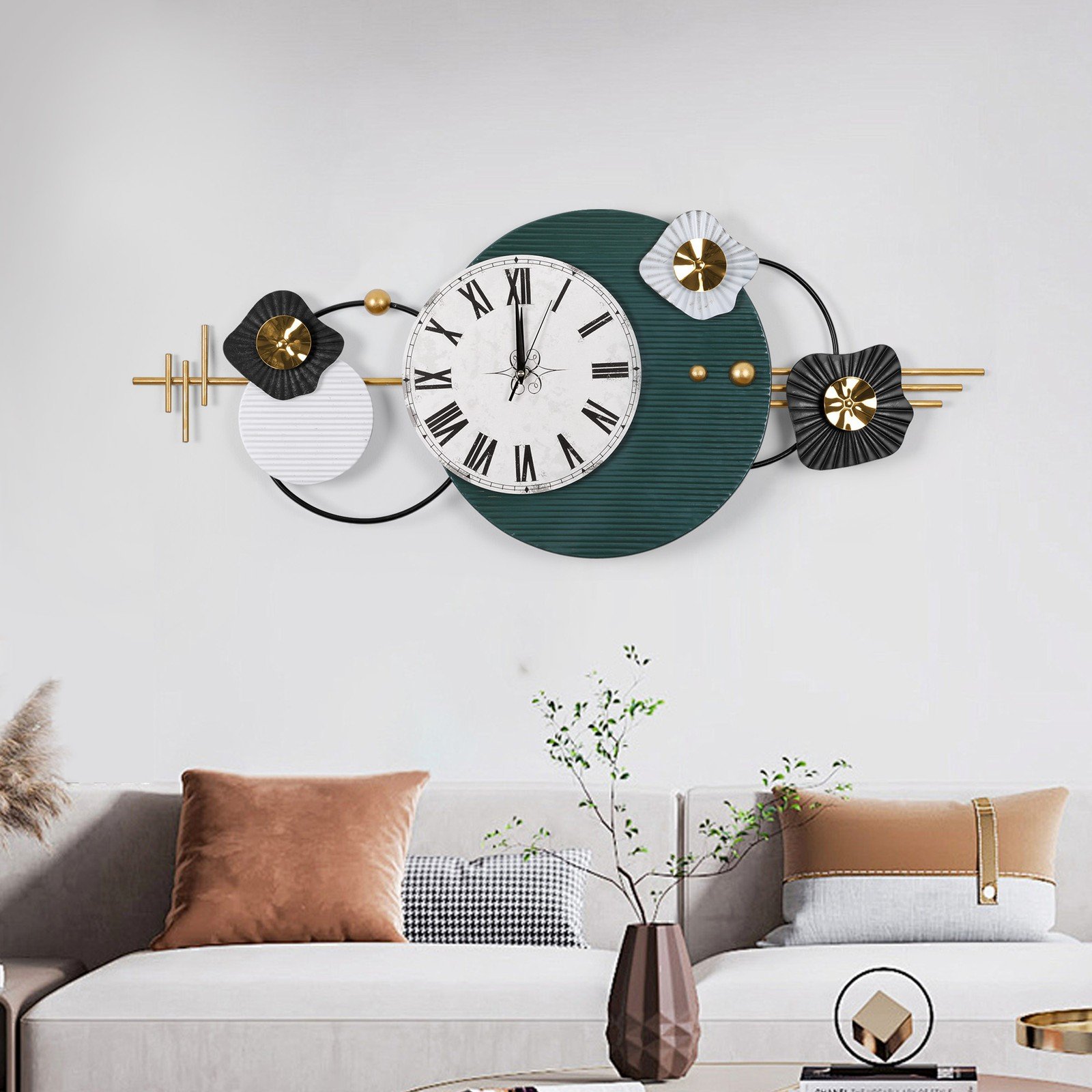 Handmade Metal Wall Hanging Clock Large Non-Ticking Art Clock Home Decoration