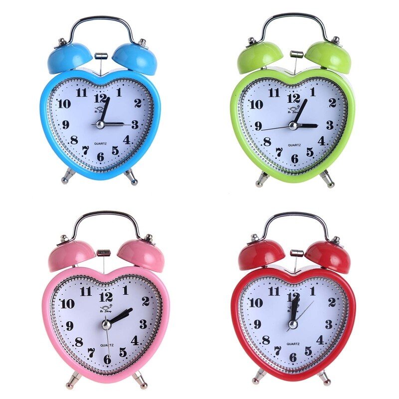 Heart Shape Bell Alarm Clock No Ticking Night Light for Time Clocks