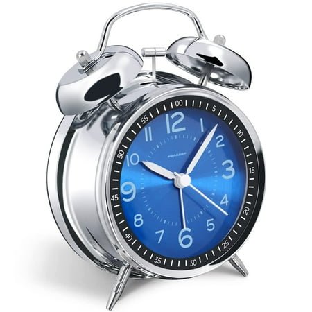 Heavy Duty Alarm Clock for Deep Sleepers, 4.5 Inch Metal Analog Twin Bell Loud Alarm, Battery Powered Bedroom Decor Clock, Jewel Blue