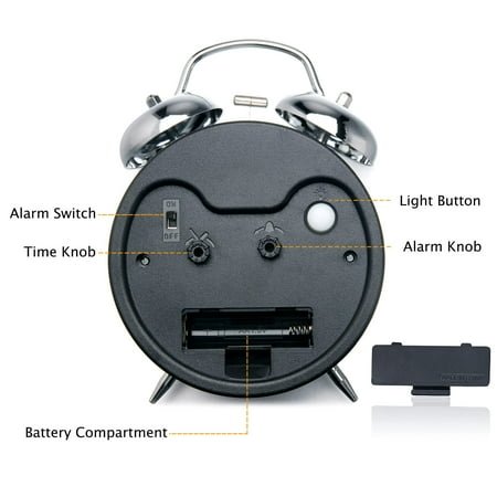Heavy Duty Alarm Clock for Deep Sleepers, 4.5 Inch Metal Twin Bell Loud Analog Battery Operated Silent Movement, Jewel Blue