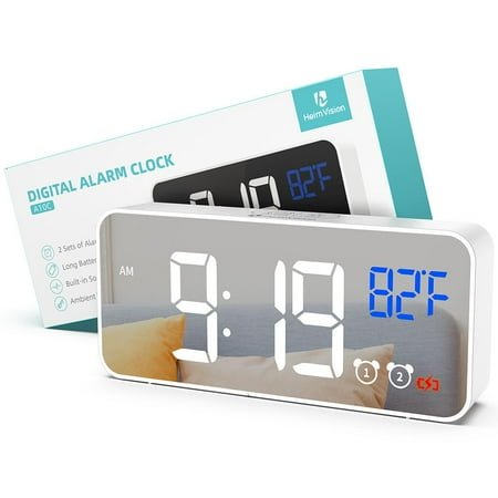HeimVision A10C LED Digital Alarm Clock, Dual Alarm, 5 Brightness&13 Ringtones, 12/24H, Bedside Clock with Built-in Sound Senor, Temperature, Snooze, Portable Clock for Bedroom, Home and Travel