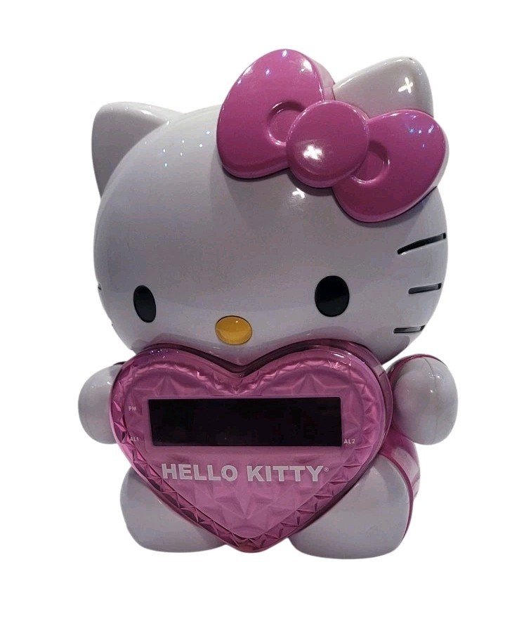 Hello Kitty KT2064 Projection Alarm Clock Radio AM/FM Pink White 2012 LED Tested