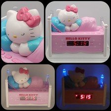 HELLO KITTY Sleeping Kitty ALARM Clock Radio NIGHTLIGHT KT2052 Tested WORKING