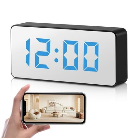 Hidden Security Camera Clock, 1080P HD WiFi Digital Display, Black Plastic, 5.7x1.18x2.55 Inch, Night Vision, Motion Detection, Indoor Home Monitoring
