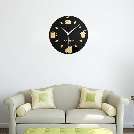 HINTRMENT 1Set Coffee Cup Clock Kitchen Utensil Wall Clock Acrylic Material Round Shape 11.8in for Interior Designers
