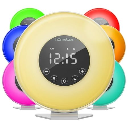 hOmeLabs Sunrise Alarm Clock - Digital LED Clock with 6 Color Switch and FM Radio for Bedrooms - Multiple Nature Sounds Sunset Simulation & Touch Control - with Snooze Function for Heavy Sleepers