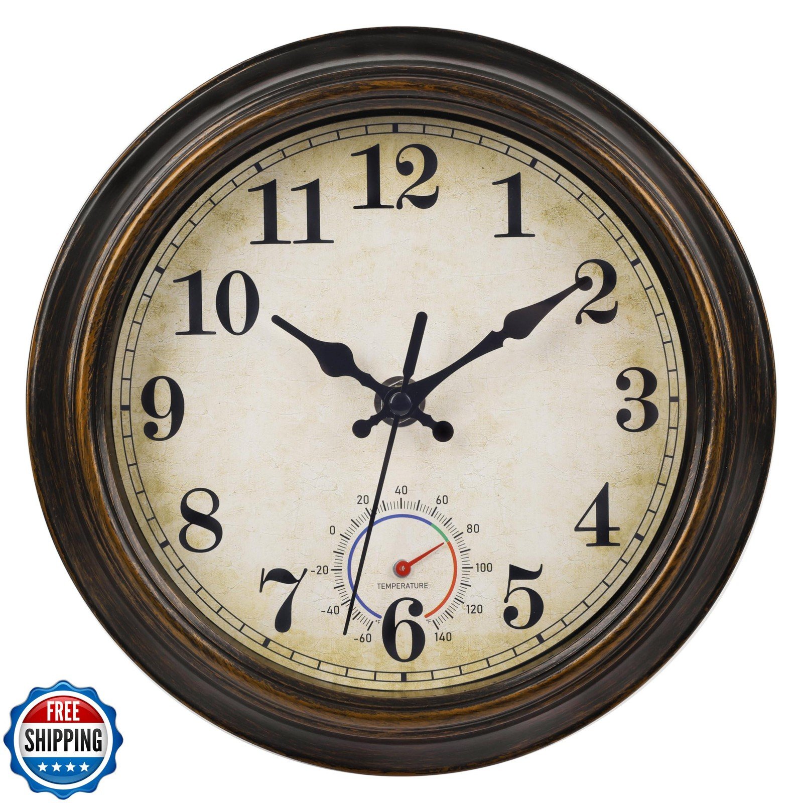 Horizent Outdoor Clocks Waterproof with Thermometer Combo Vintage Rustic Wall