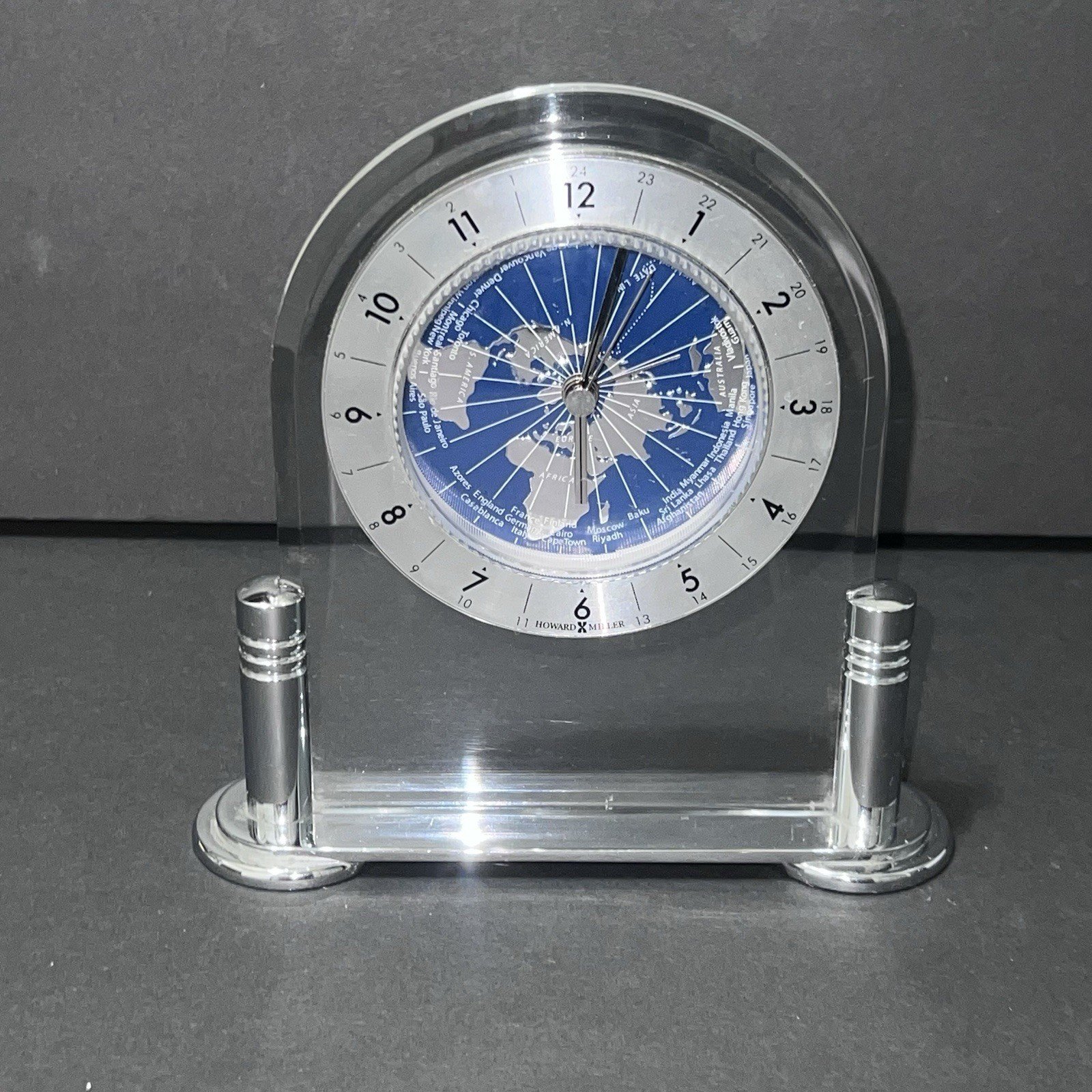 Howard Miller Discoverer World Arch Table Alarm Clock, Globe, Working, Read