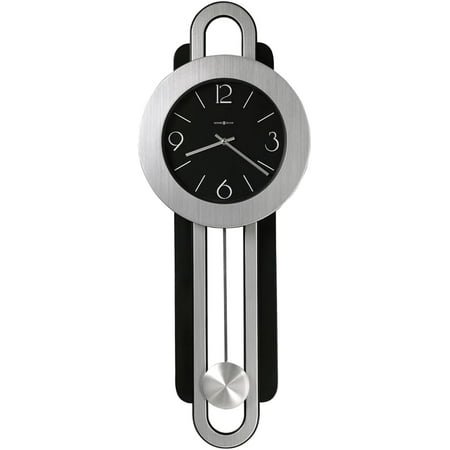 Howard Miller Gwyneth Wall Clock, Black Finish Round Black Dial Arabic & Bars Numerals Quartz Movement, Silver Finished Pendulum Bob Perfect for Home Decor, Office & Living Room Wall Mount Decor