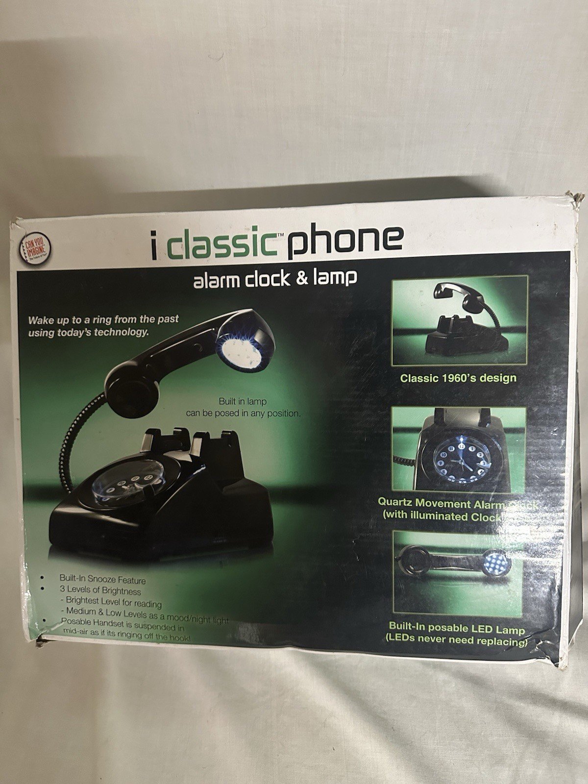 i Classic Phone Alarm Clock & Lamp - Retro Style Battery Operated NEW