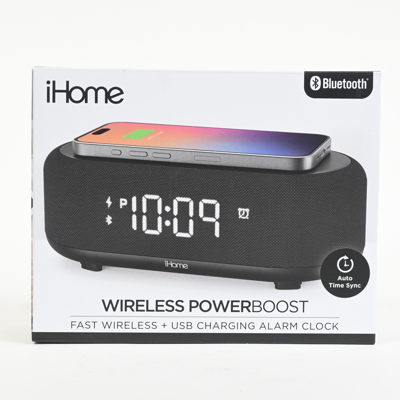 iHome Bluetooth Alarm Clock with Wireless Charger + USB Charging Station Grade A