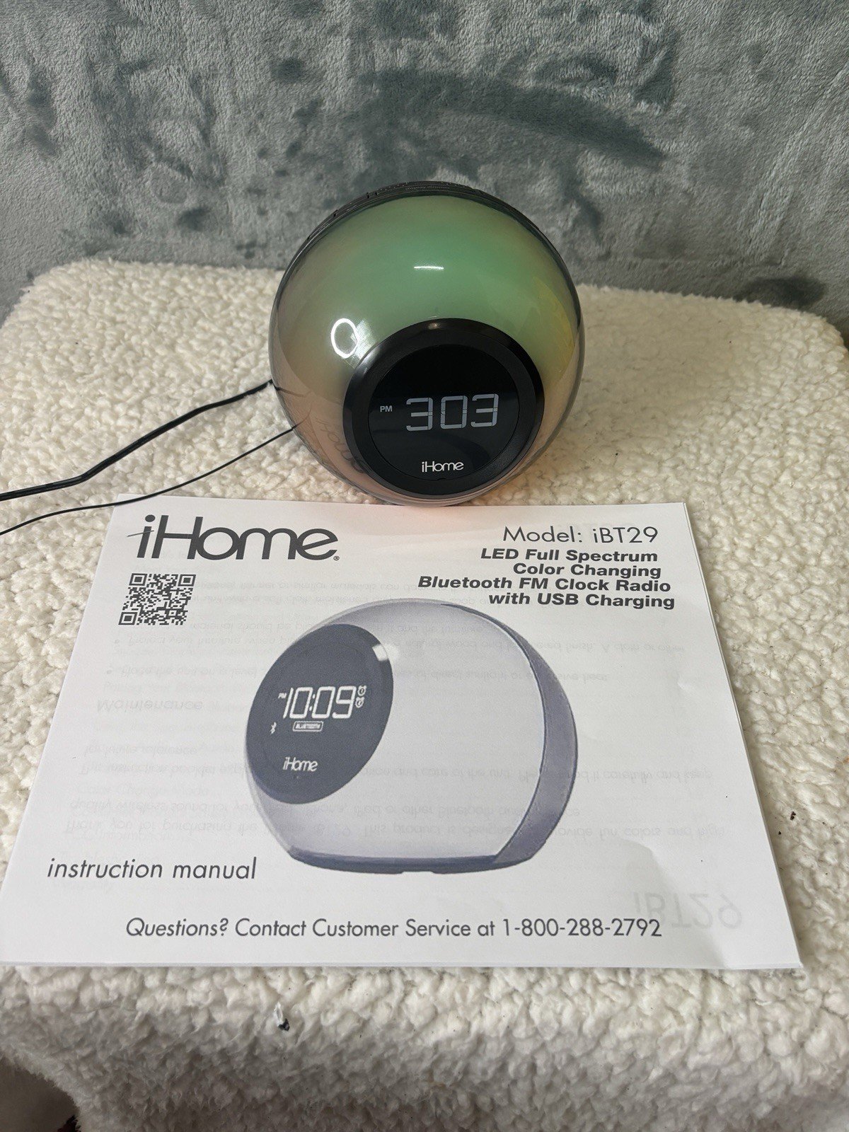 iHOME Color Changing Bluetooth Dual Alarm Clock Radio iBT29 W/ Power Adapter