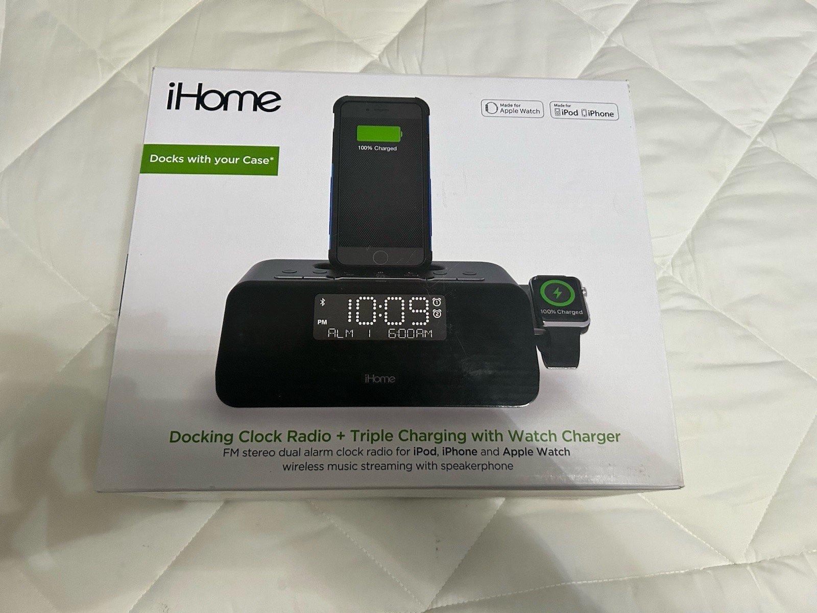 iHome Docking Clock Radio + Triple Charging with Watch Charger