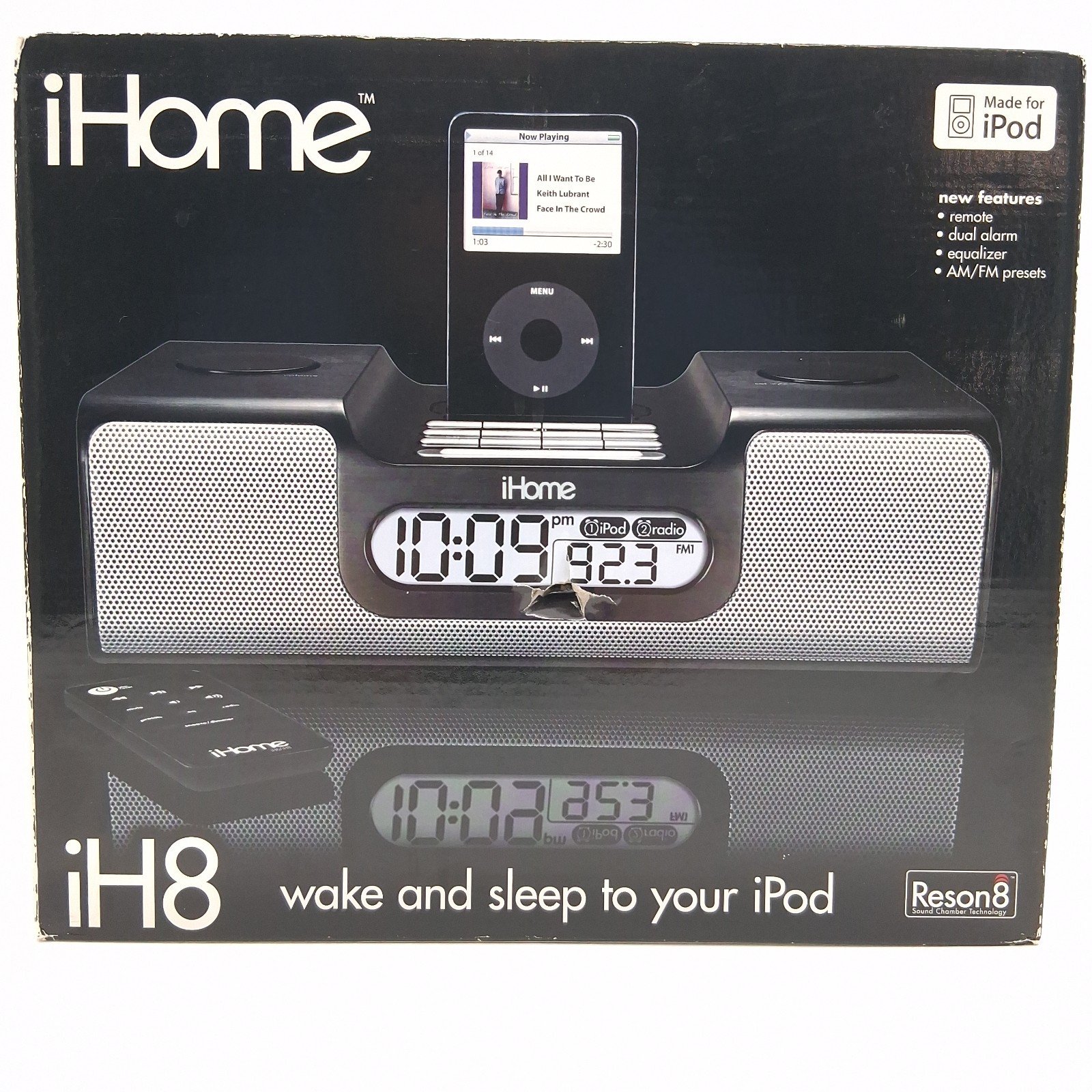 iHome iH8 Docking Station(2006) Alarm Clock AM/FM Radio iH8 Black New Open Box