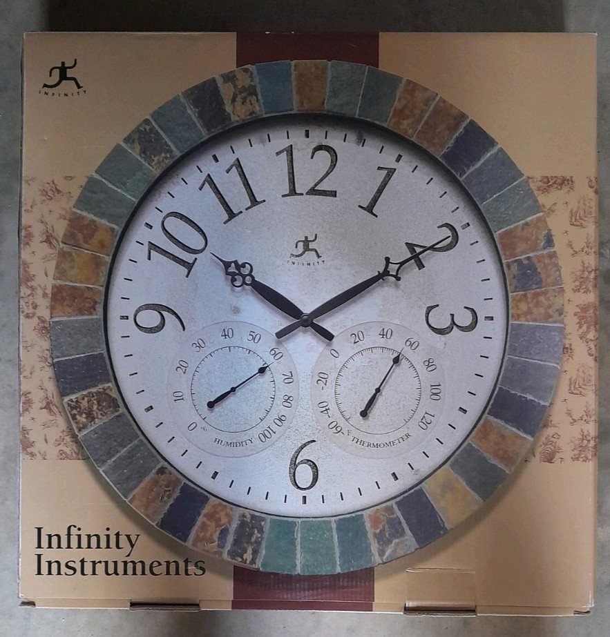 Infinity Instruments Indoor/Outdoor Stone 18 inch Wall Clock New in Box photo Infinity Instruments Indoor/Outdoor Stone 18 inch Wall Clock New in Box featured image