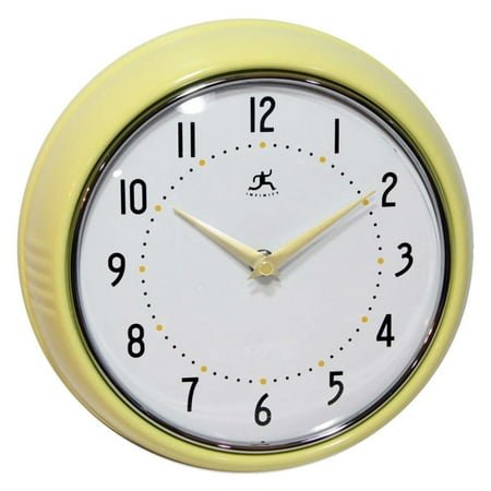 Infinity Instruments Retro Round Aurora Pale Yellow Metal 9.5-inch Analog Wall Clock