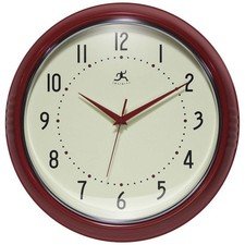 Infinity Instruments Wall Clock 15" Retro Round Red Aluminum Vintage-Inspired