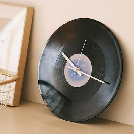Isvgxsz Vinyl Record Wall Clock Silent Wall Clock Kitchen Wall Clock Music Decor Bedroom Wall Clock Vinyl Records Decor Cafe Wall Clock Retro Decor Office Supplies 3D Plastic Rock and Roll