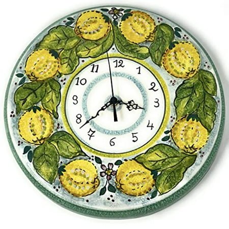 - Italian Ceramic Wall Clock Decorated Lemons Sunflower Hand Painted Made in ITALY Tuscan Art Pottery