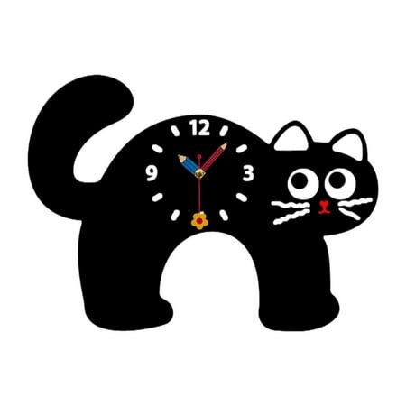 jicheng Cartoon Black Cat Wall Clock Decorative Silent for Living Room Hotel Bedroom