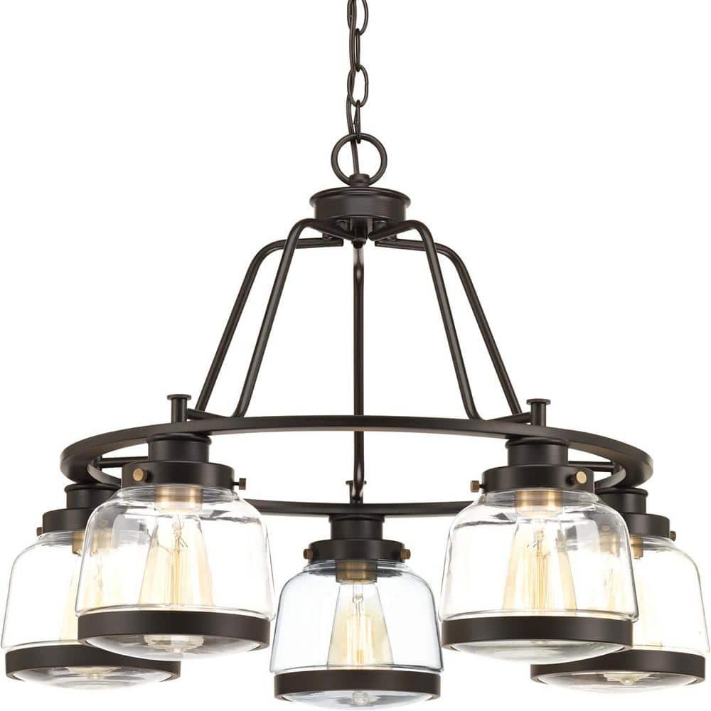 Judson Collection 26 in. 5-Light Antique Bronze Clear Glass Farmhouse Chandelier Dining...