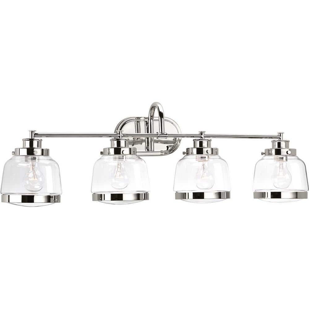 Judson Collection 35-3/4 in. 4-Light Polished Nickel Clear Glass Farmhouse Bathroom Vanity...