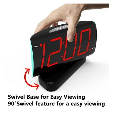Jumbo LED Digital Clock 1.8 Inch - Red Display, 90° Rotation, Adjustable Viewing Angle - Modern Alarm Clock for Desk, Bedside, Home & Office