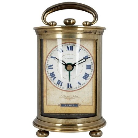 JUSTIME Solid Brass Parisian Carrige Antique Collectible Analog Table Desk Alarm Clock for Gift, Home Decor, Battery Operated (Large) C95