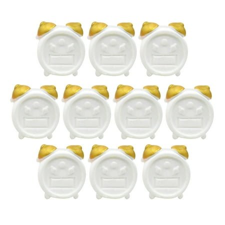 KALLORY 10Pcs Mini Alarm Clock White Resin Compact Design for Mini House Accessories and Travel Use