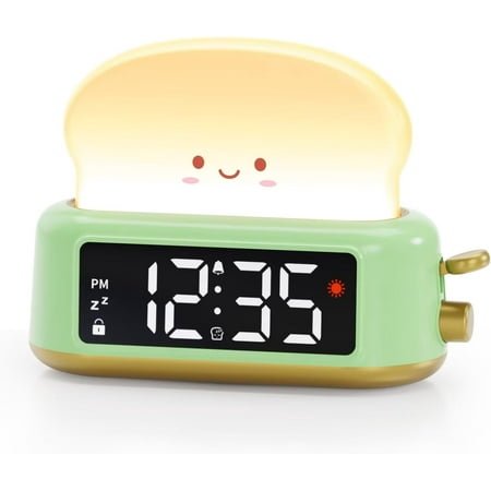 Kids Alarm Clock, Digital Alarm Clock for Bedrooms, Cute Toast Night Light, Timer, Snooze, Adjustable Brightness, Small Bedside Clock for Kids Girls Boys Teens Birthday Room Decor