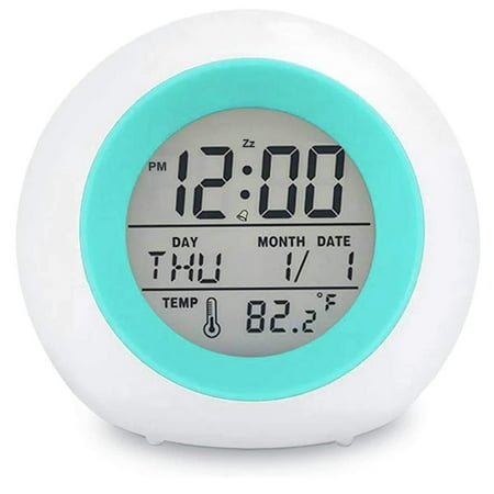 Kids Digital Alarm Clock, 7 Color Night Light, Snooze, Temperature Detect for Toddler, Children Boys and Girls, Students to Wake up at Bedroom, Bedside, Batteries Operated
