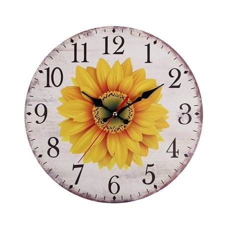 kjfeif 11.8 Inch Beautiful Sunflower Wall Clock, Vintage Country Floral Silent Non Ticking Clocks, Wooden Round Easy to Read Wall Clock for Kitchen/Living Room/Bedroom/Bathroom