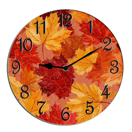 Kurmntregon Autumn Maple Leaves Wall Clock Fall Maple Leaves Wooden Decorative Silent Non-Ticking Desk Clock Decorative For Living Room Home Office School Kitchen Wall Decoration Shop Hotel Round 10