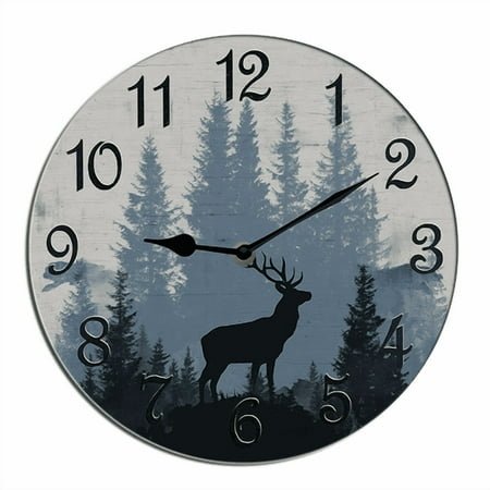 Kurmntregon Bear Deer Cabin Wall Clock Animal Forest Mount Wooden Non Ticking Silent Quartz Bedroom Living Room Office Gym Bathroom Patio Decor Decorative Clocks Shop Hotel Round 10