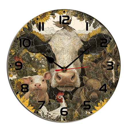Kurmntregon Farmhouse Animals Wall Clock Farm Cow,Pig,Chicken Wooden Kitchen Silent Non-Ticking Desk Clock Decorative For Living Room Home Office School Wall Decoration Round 10