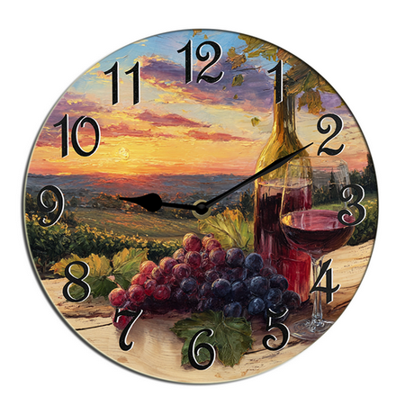 Kurmntregon Red Wine Glass Leaf Grapes Wall Clock Wooden Clock For Living Room, Battery Operated Easy To Read Bedroom, Bathroom And Kitchen Housewarming Seasonal Round 10
