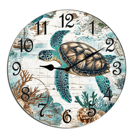 Kurmntregon Sea Turtle Wall Clock Underwater Map Clock Silent Non Ticking Battery Operated Rustic Farmhouse Kitchen Clocks Decorative For Living Room Bedroom Office Shop Hotel Round 10