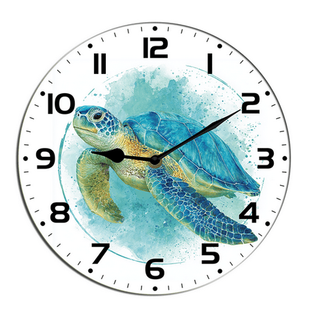 Kurmntregon Sea Turtle Wall Clock Underwater Scenery Wooden Desk Kitchen Decor Decorative Battery Operated Clocks For Living Room Bedroom Bathroom Farmhouse Round 10