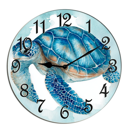 Kurmntregon Sea Turtle Wall Clock Underwater Scenery Wooden Silent Non Ticking Decorative Clock For Living Room, Kitchen, Home,Bathroom, Bedroom, Office Or School Round 10