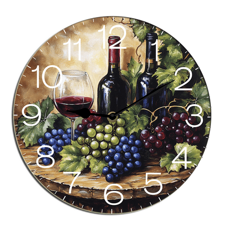 Kurmntregon Wine Glasses Grapes Wall Clock Winery Farm Silent Non Ticking Wooden Clocks Decorative Battery Operated For Bedroom Kitchen Living Room Bathroom Round 10