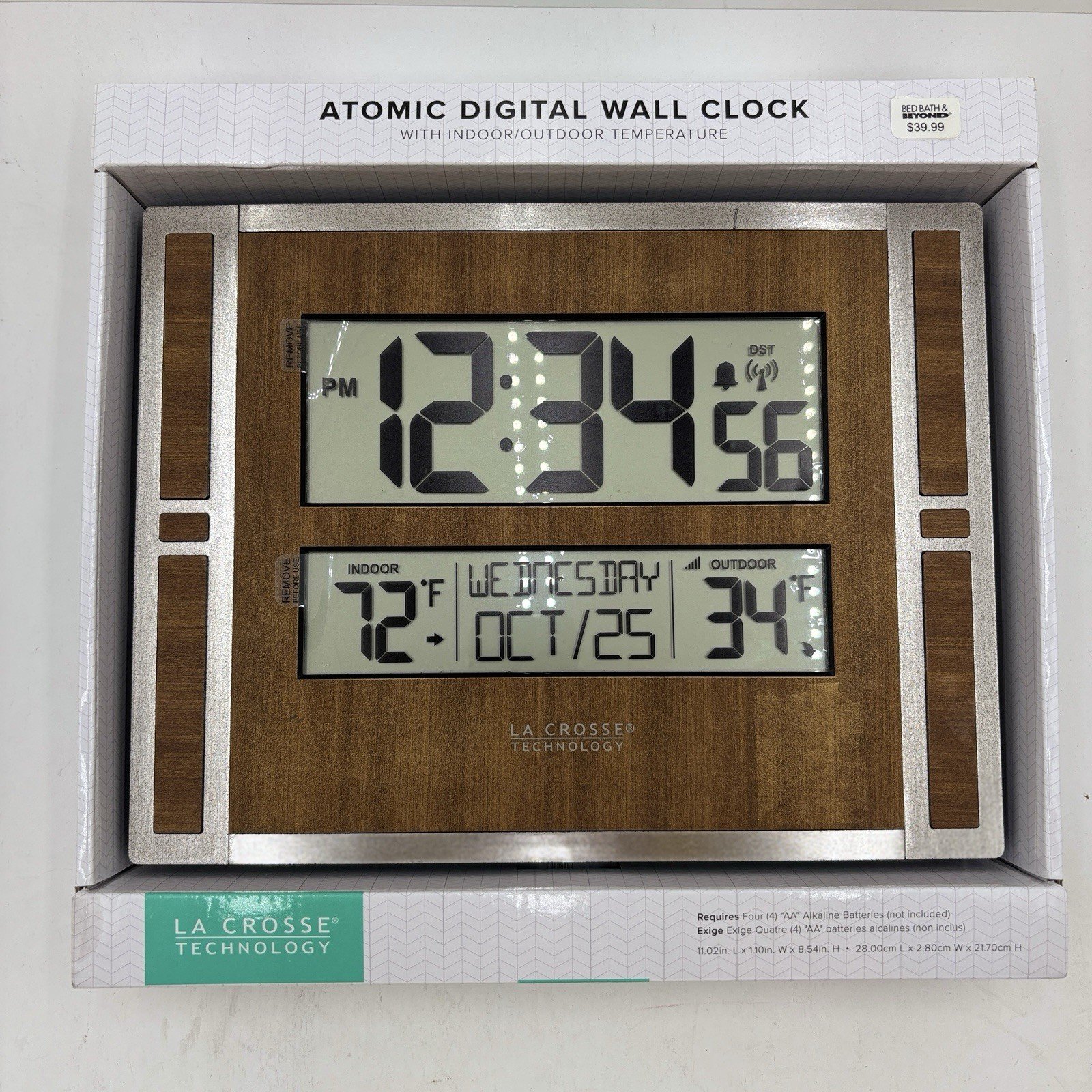 La Crosse Digital Atomic Clock Full Calendar Extra Large Display Walnut Modern