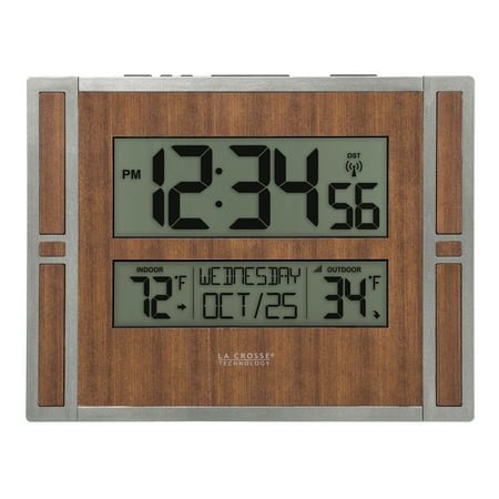 La Crosse Technology Atomic Digital Wall Clock with Indoor & Outdoor Temperature, BBB86088