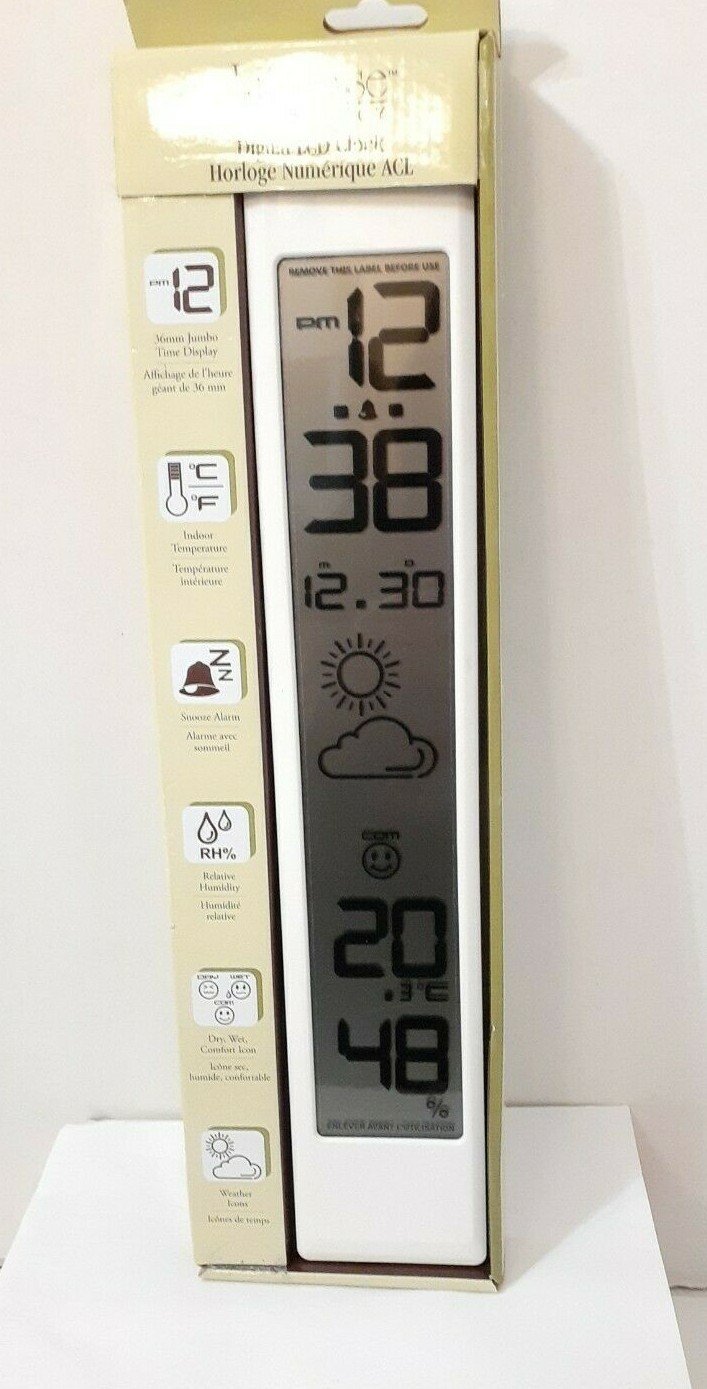 LACROSSE TECHNOLOGY DIGITAL LCD CLOCK WITH TEMPERATURE WEATHER HUMIDITY NIB