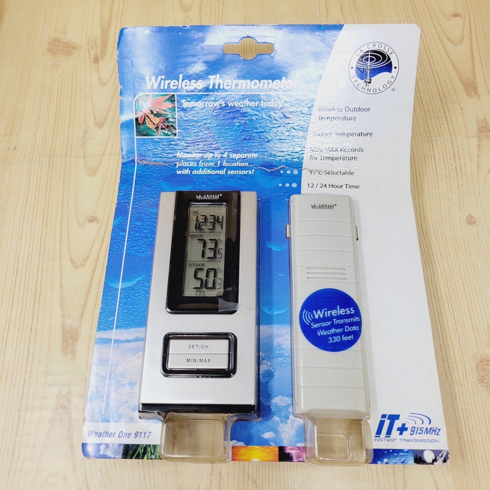 La Crosse Wireless Thermometer Sensor & Receiver Weather One 9117 Digital Clock