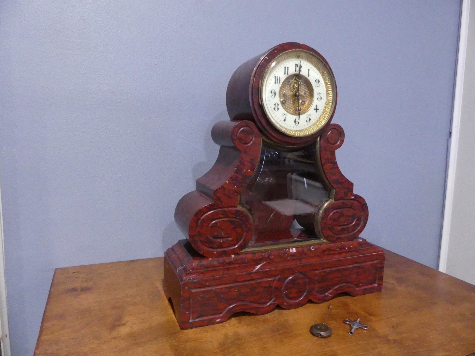 Large Antique French Mantle Clock Ancne Mon Franjus Raison & Thomas 64 lbs