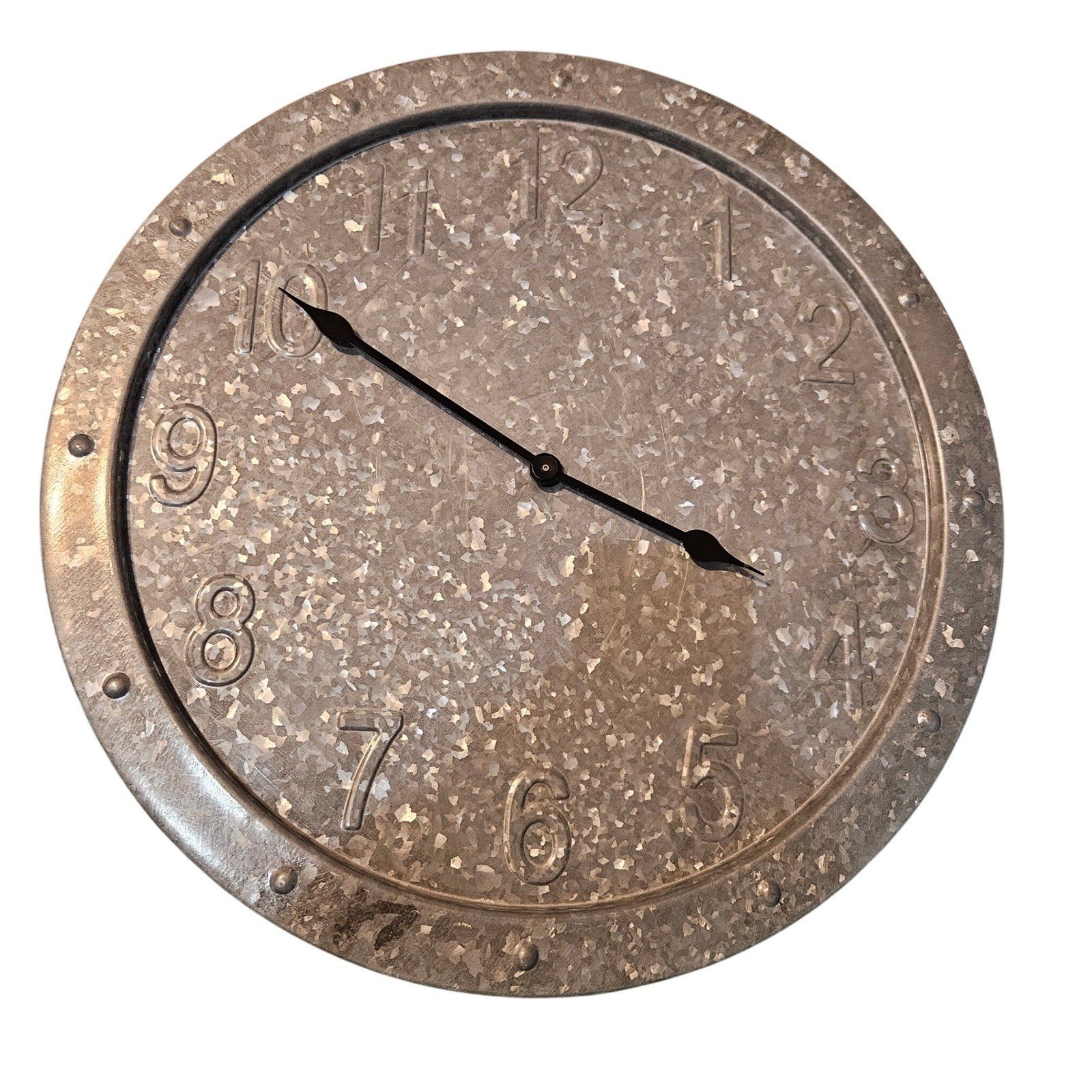 Large Galvanized Metal Wall Clock Farmhouse rustic Decor 20 Inch tested working