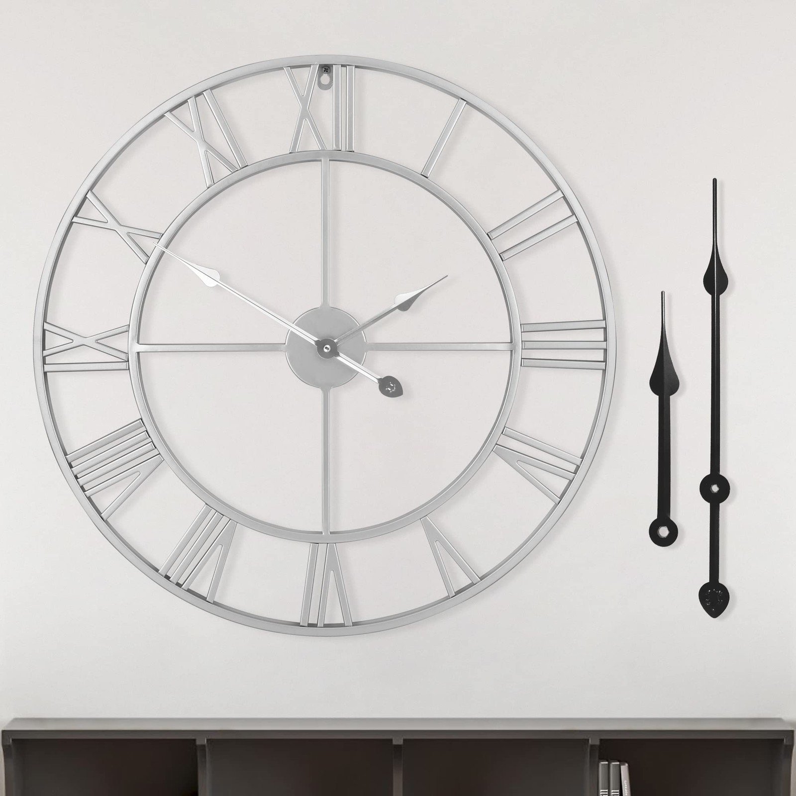 Large Modern Metal Wall Clocks Vintage Round Nearly Silent Little Ticking